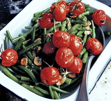 Green beans with griddled tomatoes recipe 