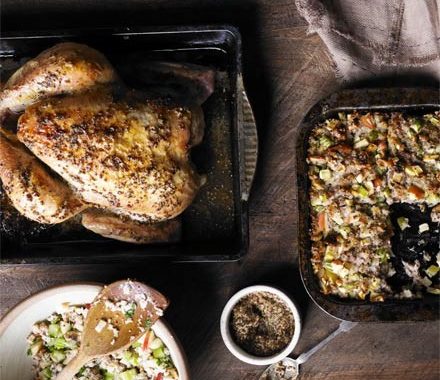 Mustard-glazed roast chicken with Waldorf stuffing recipe