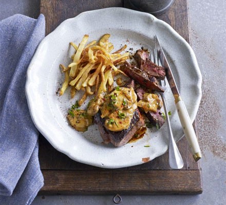 Venison steaks with stroganoff sauce & shoestring fries recipe 