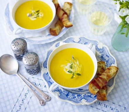 Roast carrot soup with pancetta croutons recipe