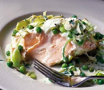 Leeky salmon in a parcel recipe