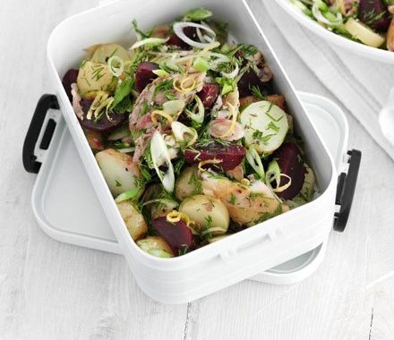 Mackerel & potato salad with lemon caraway dressing recipe