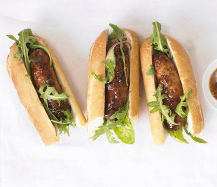 Sticky sausage baguettes recipe