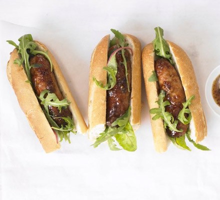 Sticky sausage baguettes recipe 