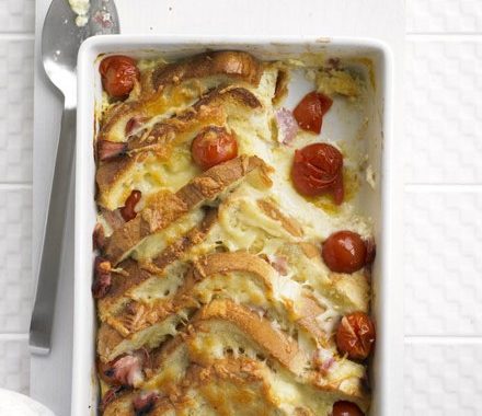 Cherry tomato & ham bread & butter bake recipe