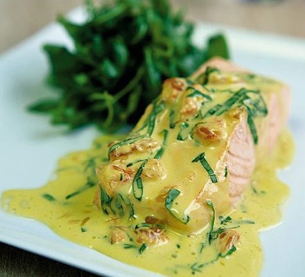 Poached salmon with pink grapefruit & basil sauce recipe 