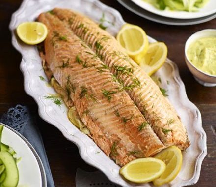 Parcel-poached salmon with herby mayonnaise recipe