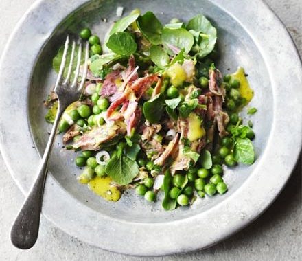 Pea, ham hock & watercress salad recipe