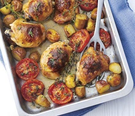 Cheesy chicken bake with new potatoes recipe