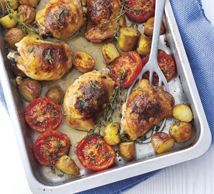 Cheesy chicken bake with new potatoes recipe 