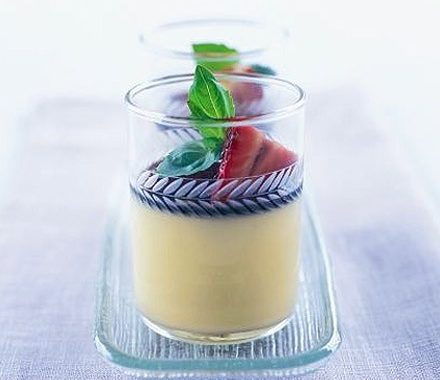 White chocolate and basil cream with balsamic strawberries recipe
