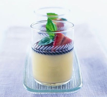 White chocolate and basil cream with balsamic strawberries recipe 