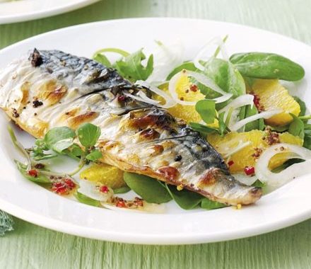 Grilled mackerel with orange, chilli & watercress salad recipe