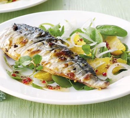 Grilled mackerel with orange, chilli & watercress salad recipe 