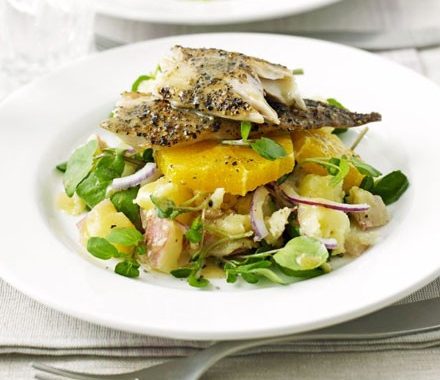 Smoked mackerel with orange, watercress & potato salad recipe