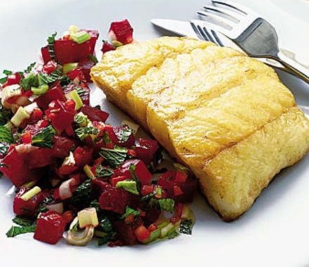 Panfried fish with fresh beetroot salsa recipe