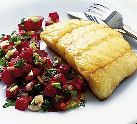 Panfried fish with fresh beetroot salsa recipe 