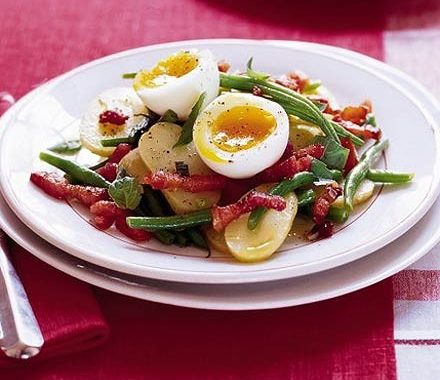 Warm potato & green bean salad with a soft egg recipe