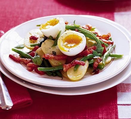 Warm potato & green bean salad with a soft egg recipe 