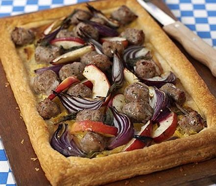 Mustard, sausage & apple tart recipe