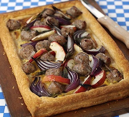 Mustard, sausage & apple tart recipe 