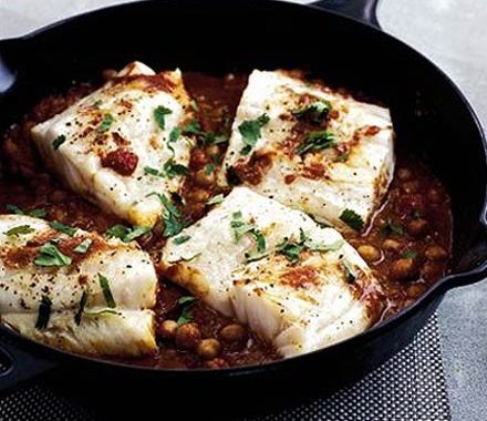 Roast fish with chickpeas & ginger recipe