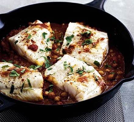 Roast fish with chickpeas & ginger recipe 