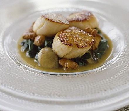 Sautéed scallops with mushrooms & spinach sauce recipe