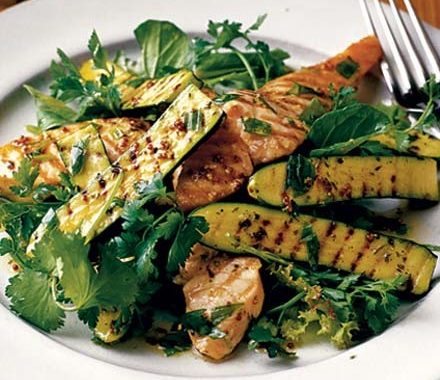 Warm salad of chargrilled courgettes & salmon recipe