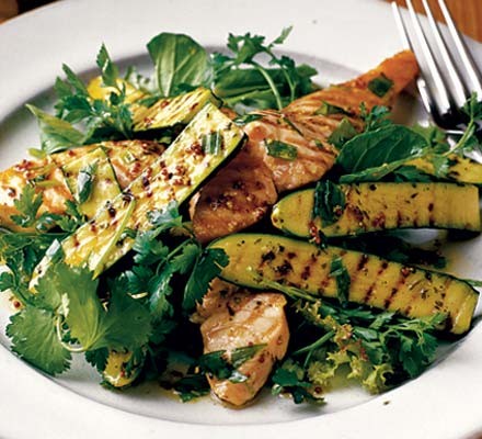 Warm salad of chargrilled courgettes & salmon recipe 
