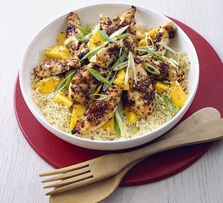 Sticky chicken with mango couscous recipe 