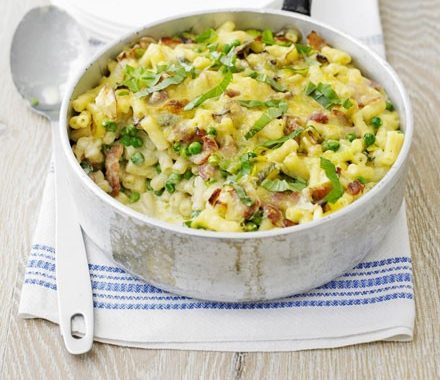 Bacon, pea & basil macaroni recipe