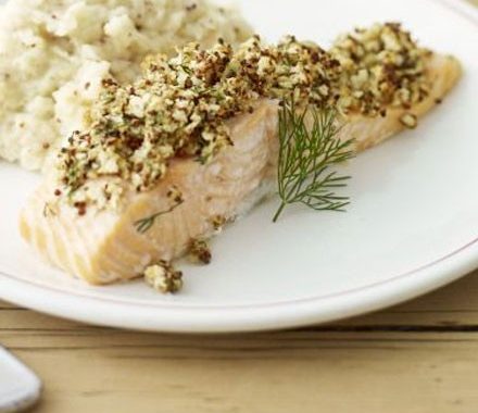 Mustard-crusted salmon with celeriac mash recipe