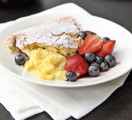 Luscious lemon pudding with summer berries recipe 