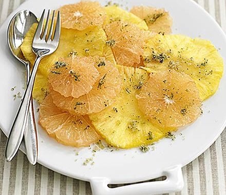 Pineapple & pink grapefruit with mint sugar recipe