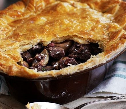 Steak & roasted shallot pie with a mustard crust recipe