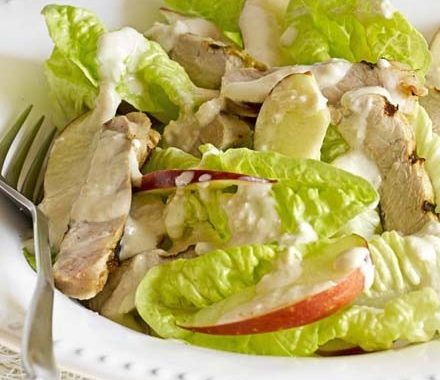 Mustard glazed pork with apple caesar salad recipe