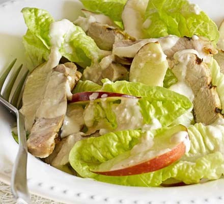 Mustard glazed pork with apple caesar salad recipe 