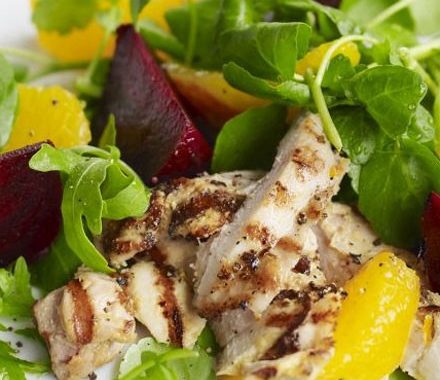 Mustard griddled chicken, beetroot & orange salad recipe