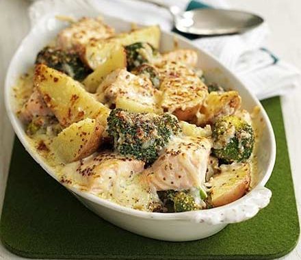 Salmon, broccoli & potato bake recipe