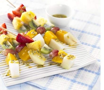 Frozen fruit sticks with passion fruit & lime drizzle recipe