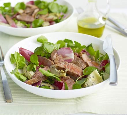 Lamb steaks with artichoke salad recipe 