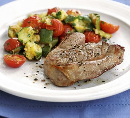 Lamb steaks with tomato & courgette crush recipe 