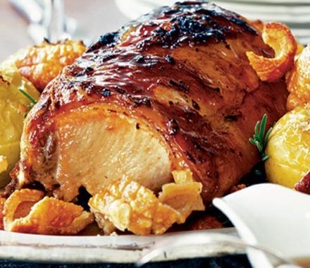 Roast pork with apples, cider vinegar & rosemary recipe