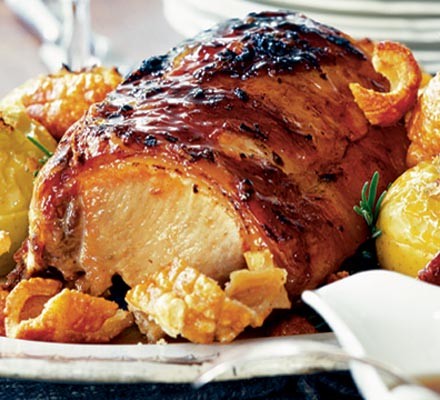 Roast pork with apples, cider vinegar & rosemary recipe 