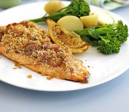 Trout with crisp bacon crust recipe