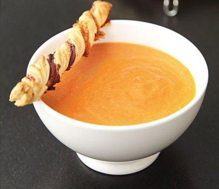 Tomato soup with cheese & Marmite twists recipe