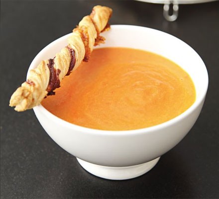 Tomato soup with cheese & Marmite twists recipe 