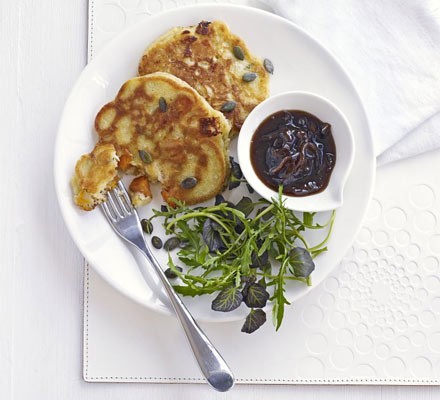 Squash, goat’s cheese & rosemary pancakes recipe 