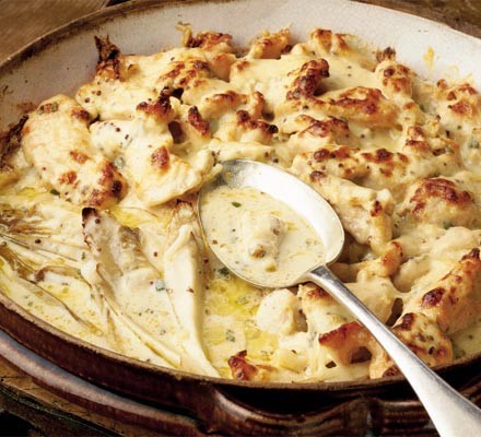 Baked chicory with chicken in a sage & mustard sauce recipe 
